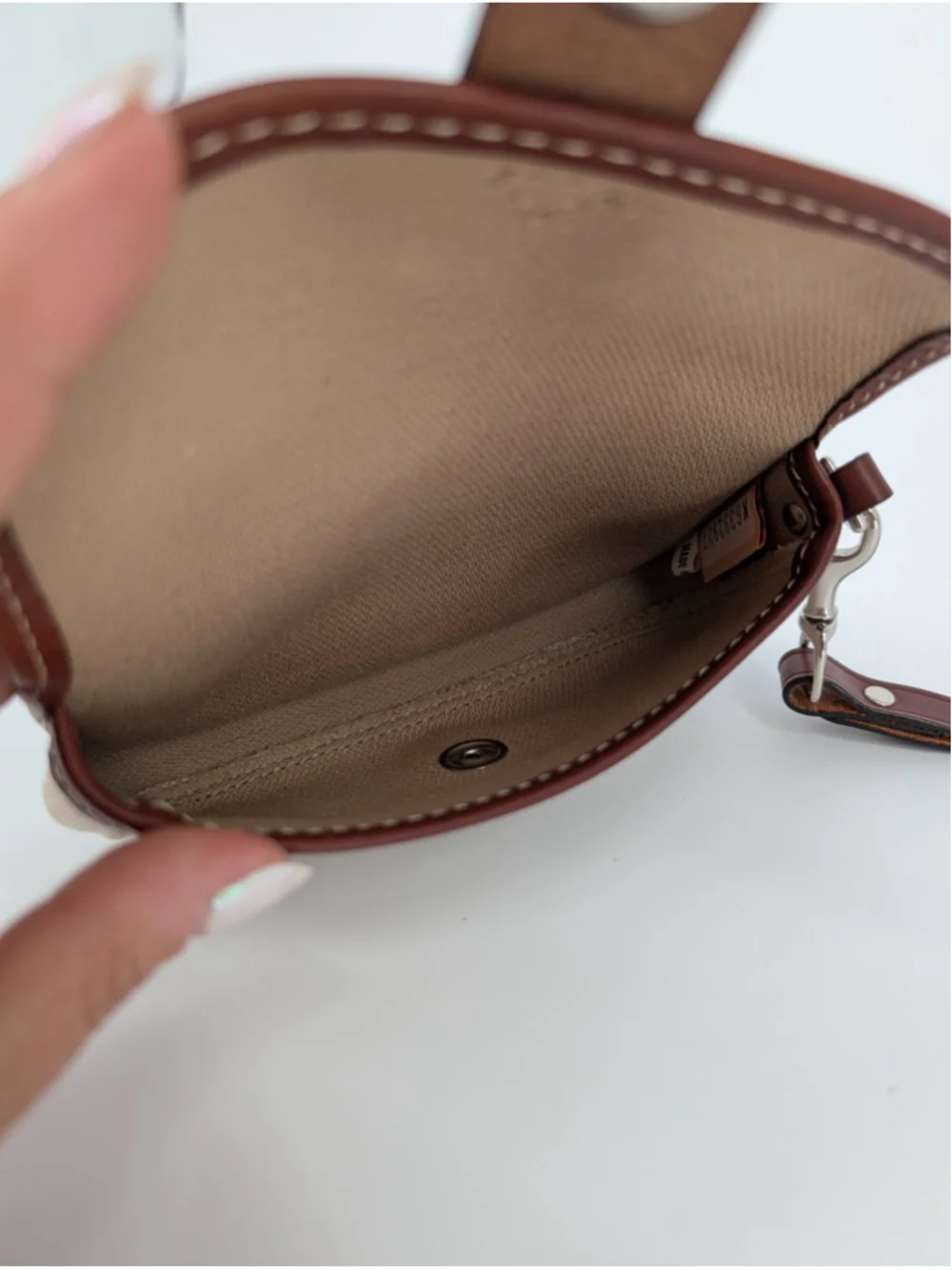 Dooney & Bourke Oncour Tweed Flap Wristlet Tan Brown Leather Trim